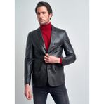 Pierre Cardin Erkek Siyah Düğmeli Deri Ceket - 60