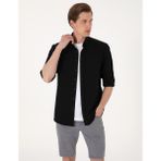 Pierre Cardin Erkek Siyah Esnek Slim Fit Çizgili Uzun Kollu Gömlek 50307162-VR046