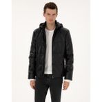 Pierre Cardin Erkek Siyah Kapüşonlu Suni Deri Ceket 50318153-001 - Dropsuz - 54