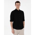 Pierre Cardin Erkek Siyah Keten Karışımlı Regular Fit Uzun Kollu Gömlek 50303245-VR046 - 2XL