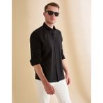 Pierre Cardin Erkek Siyah Keten Karışımlı Regular Fit Uzun Kollu Gömlek 50325356-VR046