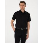Pierre Cardin Erkek Siyah Parlak Saten Regular Fit Kısa Kollu Basic Gömlek 50302763-VR046