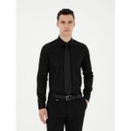 Pierre Cardin Erkek Siyah Parlak Saten Slim Fit Uzun Kollu Basic Gömlek 50286102-VR046 - 3XL