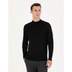 Pierre Cardin Erkek Siyah Regular Fit Çeyrek Yaka Yün Karışımlı Basic Triko Kazak 50270049-VR046