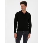 Pierre Cardin Erkek Siyah Slim Fit Polo Yaka Fermuarlı Basic Triko Kazak 50315406-VR046