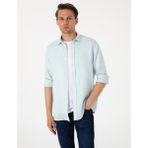 Pierre Cardin Erkek Su Yeşili %100 Keten Regular Fit Uzunkollu Gömlek 50303293-VR115