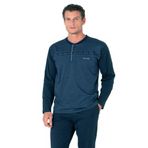Pierre Cardin Erkek Uzun Kollu Yakası Düğmeli Pijama Takımı, Saks, S Beden