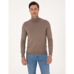 Pierre Cardin Erkek Vizon Melanj Slim Fit Balıkçı Yaka Basic Triko Kazak 50314202-VR174