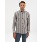 Pierre Cardin Erkek Vizon Regular Fit Uzun Kollu Gömlek Casual Stil Çizgili Desenli