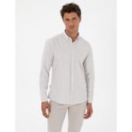 Pierre Cardin Erkek Vizon Slim Fit Çizgili Slim Fit Gömlek 50311396-VR052 - XL
