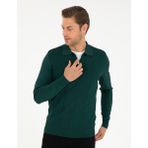 Pierre Cardin Erkek Yeşil Regular Fit Fermuarlı Polo Yaka Triko Kazak 50296453-VR054 - 2XL