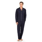 Pierre Cardin Erkek%100 Pamuklu Düğmeli Uzun Kollu Pijama Takımı, Klasik Yaka, Lacivert, 2XL