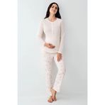 Pierre Cardin Hamile Lohusa Düğmeli Bisiklet Yaka Pijama Takımı, Toz Pembe, S Beden