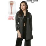 Pierre Cardin Kadın 3'lü Kadife Croplu Sabahlıklı Saten Pijama Takım Çorap Hediyeli
