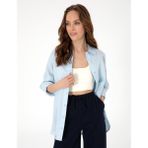 Pierre Cardin Kadın Açık Mavi Oversize Uzun Kollu %100 Keten Gömlek 50301078-VR003 - 38