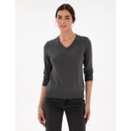 Pierre Cardin Kadın Antrasit Slim Fit V Yaka Basic Kazak 50300803-VR006 - XS