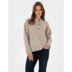 Pierre Cardin Kadın Bej Comfort Fit Yün Polo Yaka Kazak 50310992-VR011 - XS
