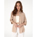 Pierre Cardin Kadın Bej Oversize Keten Karışımlı Uzun Kollu Gömlek 50313128-VR011 - 40
