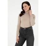 Pierre Cardin Kadın Bej Slim Fit Balıkçı Yaka Basic Kazak 50290579-VR011