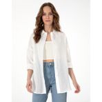 Pierre Cardin Kadın Beyaz Oversize Uzun Kollu %100 Keten Gömlek 50301078-VR013 - 40