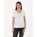 Pierre Cardin Kadın Beyaz Regular Fit V Yaka Basic Tişört 50305749-VR013