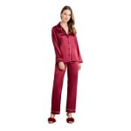 Pierre Cardin Kadın Bordo Saten Biyeli Pijama Takımı, L Beden