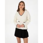 Pierre Cardin Kadın Ekru Comfort Fit V Yaka Kazak 50310935-VR019 - L