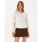 Pierre Cardin Kadın Ekru Crop Top Tüvit Ceket 50319417-VR019 - Dropsuz - 38
