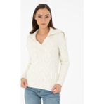 Pierre Cardin Kadın Ekru Ex. Slim Fit Şal Yaka Kazak 50290549-VR019