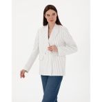 Pierre Cardin Kadın Ekru Keten Karışımlı Comfort Fit Kruvaze Ceket 50300067-VR019 - Dropsuz - 40