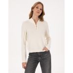 Pierre Cardin Kadın Ekru Slim Fit Fermuarlı Kazak 50317114-VR019