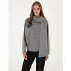 Pierre Cardin Kadın Gri Melanj Yün Karışımlı Şal Detaylı Oversize Kazak 50311855-VR086