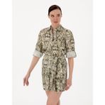 Pierre Cardin Kadın Haki Comfort Fit Uzun Kollu Keten Gömlek 50301088-VR027 - 38