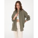 Pierre Cardin Kadın Haki Oversize Uzun Kollu %100 Keten Gömlek 50301078-VR027 - 38