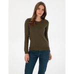 Pierre Cardin Kadın Haki Slim Fit Bisiklet Yaka Basic Kazak 50315758-VR027 - XL