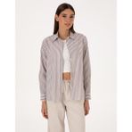 Pierre Cardin Kadın Kahverengi Çizgili Comfort Fit Uzun Kollu Gömlek 50318226-VR029 - 36