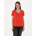 Pierre Cardin Kadın Kırmızı Regular Fit V Yaka Basic Tişört 50305749-VR030 - XL