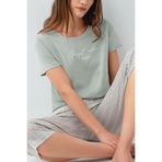 Pierre Cardin Kadın Kısa Kol Kaprili Pijama Takımı, Çizgili, Gri, XL