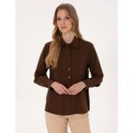Pierre Cardin Kadın Koyu Kahverengi Modal Karışımlı Comfort Fit Uzun Kollu Gömlek 50318219-VR084 - 40