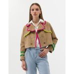 Pierre Cardin Kadın Krem Crop Top Deri Ceket 50263168-VR071 - 38 - Dropsuz