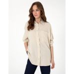 Pierre Cardin Kadın Krem Oversize Uzun Kollu Gömlek 50311567-VR071 - 36