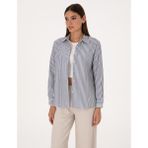 Pierre Cardin Kadın Lacivert Çizgili Comfort Fit Uzun Kollu Gömlek 50318226-VR033 - 40
