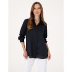 Pierre Cardin Kadın Lacivert Comfort Fit Saten Uzun Kollu Gömlek 50313588-VR033 - 34