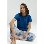 Pierre Cardin Kadın Mavi Kısa Kol Pijama Takım - XL