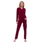 Pierre Cardin Kadın Modal Uzun Kollu Önden Düğmeli Pijama Takımı, Bordo, XL