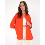 Pierre Cardin Kadın Nar Çiçeği Oversize Keten Karışımlı Uzun Kollu Gömlek 50313128-VR039 - Narçiçeği - 38