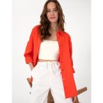 Pierre Cardin Kadın Nar Çiçeği Oversize Uzun Kollu %100 Keten Gömlek 50301078-VR030 - Kırmızı - 36