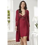 Pierre Cardin Kadın Penye Dantelli Sabahlık, Bordo, S Beden
