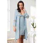 Pierre Cardin Kadın Penye Dantelli Sabahlık, Mist, S Beden