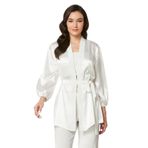 Pierre Cardin Kadın Pijama Takımı, Ekru, Kadife Saten, Crop'lu, 3'lü, L Beden